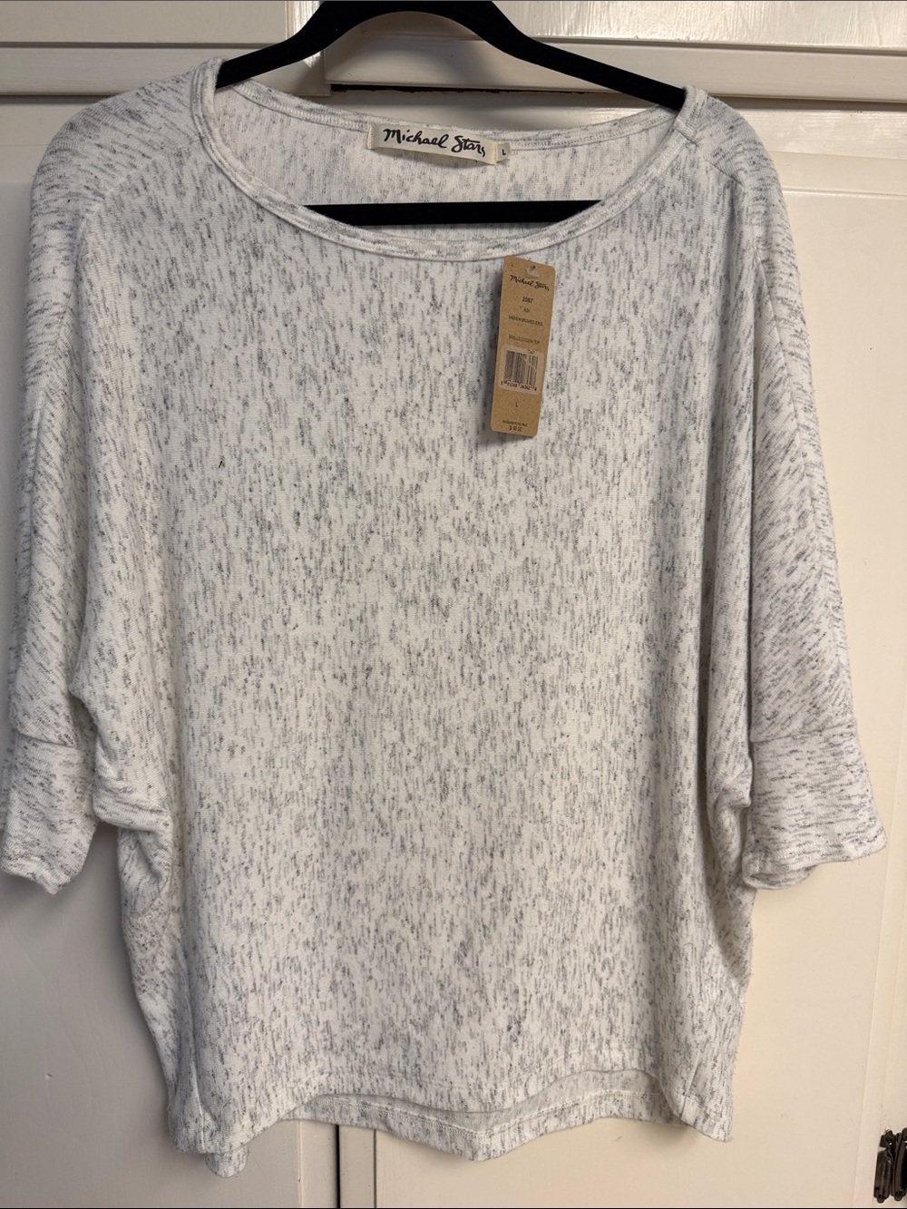 Michael Stars Heathered White & Gray Relaxed Pullover Top